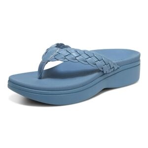 Vionic Kenji Braided Platform Thong Sandals Flip Flops Blue Women's Shoes 10